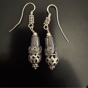Heavy Sterling Silver Balinese Style Dangle Earrings